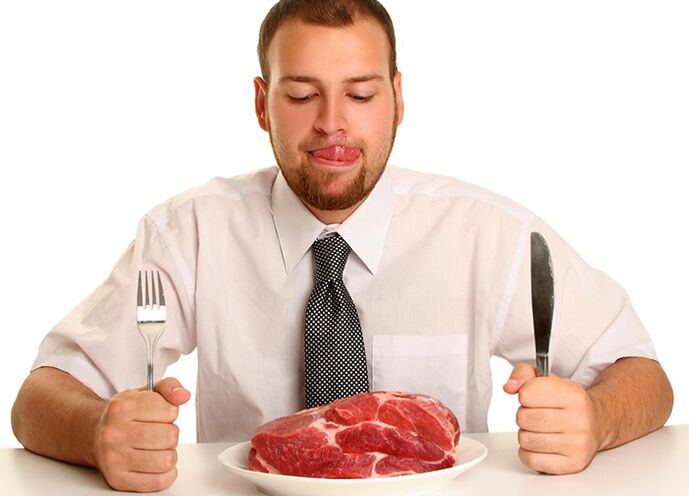 Rotes Fleisch in der Ernährung eines Mannes. 